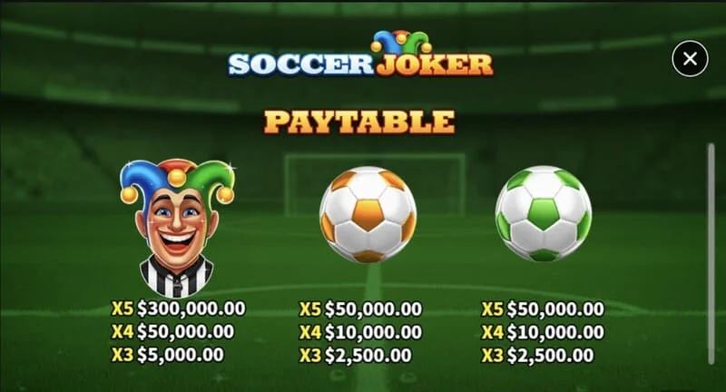 Soccer Joker - bảng thanh toán, trang đầu tiên